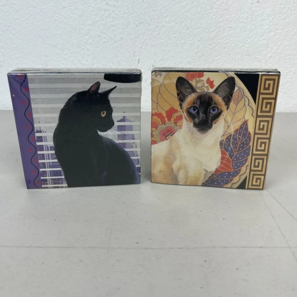Vintage Cat Notepad Memo Cube Box 4x4 Lot Of 2 Sophisticats By Dakin 1993 New‎